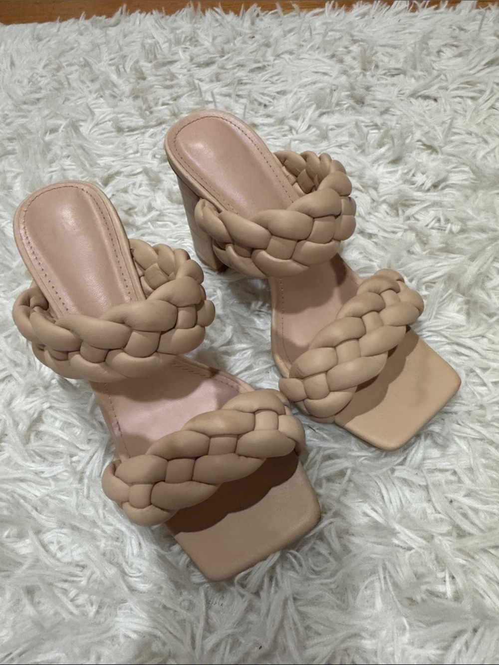Braided Strap Nude Heeled Sandals - Women